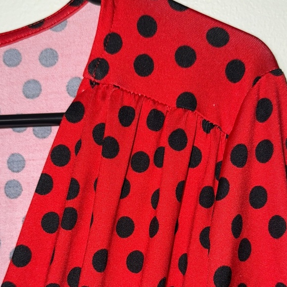 Mud Pie Drew Wrap Women’s Long Sleeve Midi Dress Dots Size Medium Red and Black - Picture 7 of 14